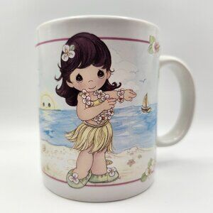Vintage Precious Moments Hula Girl Mug Hawaiian Beach Scene Sailboat 12oz Wahini